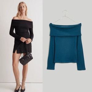 NEW Madewell Off-shoulder long-sleeve top in mineral blue